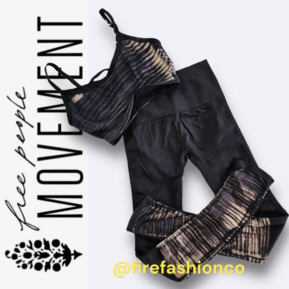 FREE PEOPLE MOVEMENT NEW ACTIVE WEAR SET SPORTS BRA CROSS GRUNGE STRIPE XS S - Picture 1 of 16